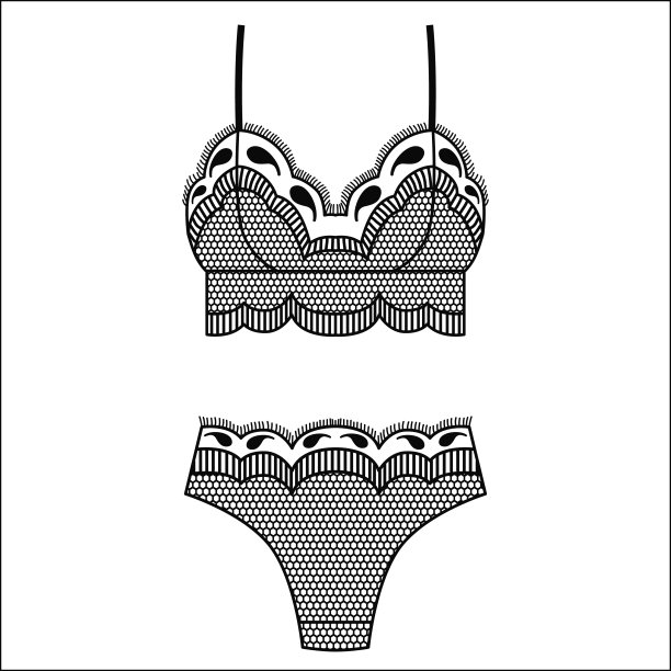 手绘内衣。内裤和胸罩套装。图片下载