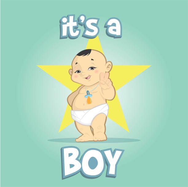 中日男婴，贺卡是明星背景上的一个男孩卡通矢量插图图片下载