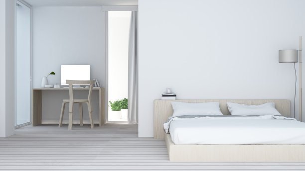卧室室内日式简约风格-3D渲染装饰素材图片