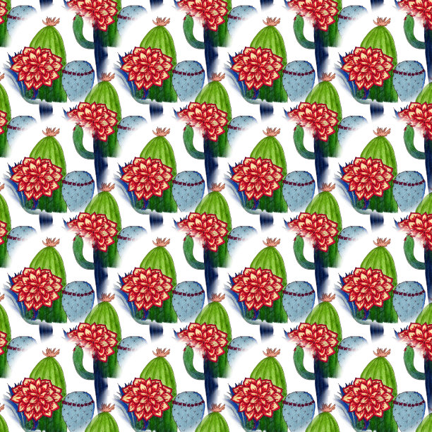 水彩无缝仙人掌仙人掌图案背景图片下载