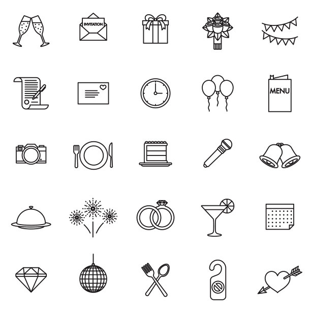 婚礼细线图标设置图片下载