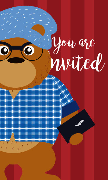 小熊可爱的卡通动物请帖图片下载