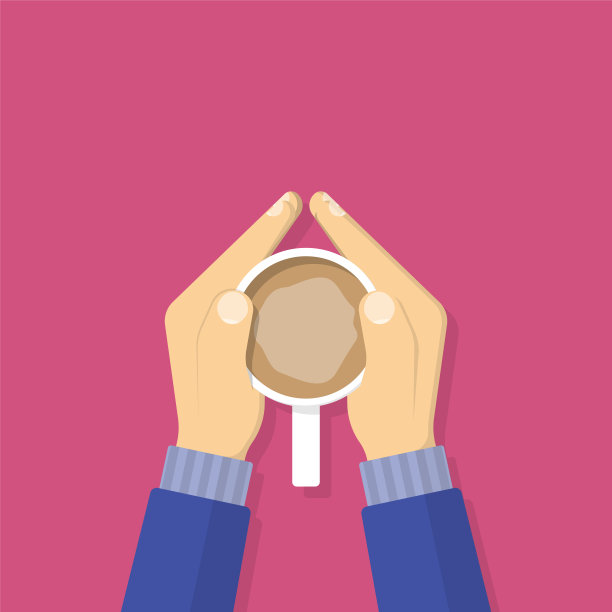 男手捧一杯咖啡俯视图。矢量图图片下载