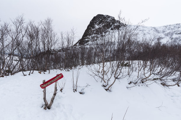 Lof的Tjeldbergtinden山徒步旅行路线的标志图片下载