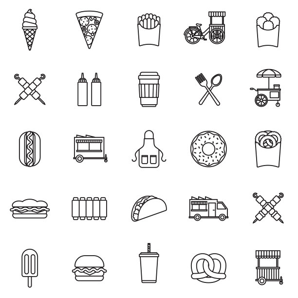 街头小吃细线图标设置图片下载