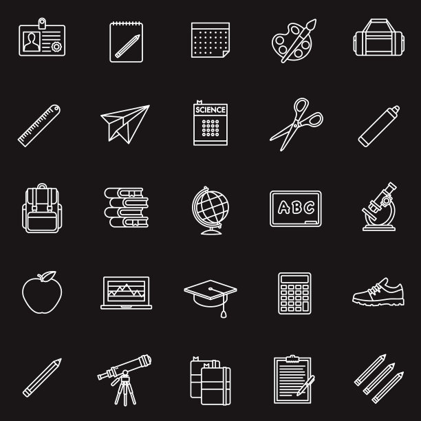 学校用品细线图标设置图片下载