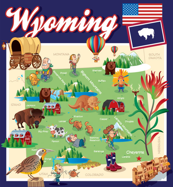 怀俄明州的卡通地图图片下载