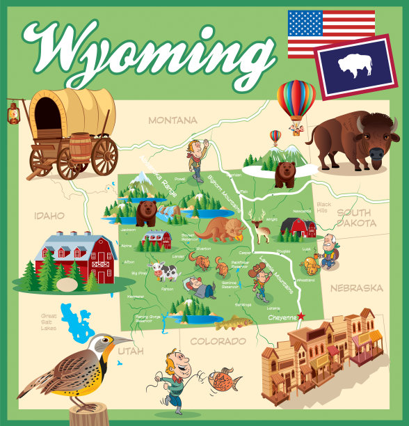 怀俄明州的卡通地图图片下载