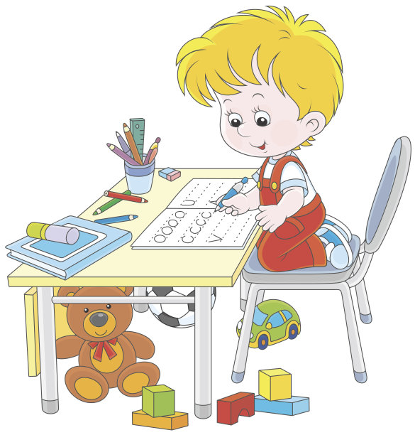 男孩玩完玩具后正在做作业图片下载