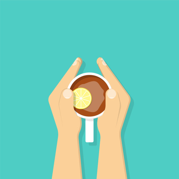 男手拿茶杯俯视图。矢量图图片下载