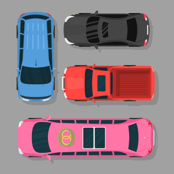 俯视图彩色汽车玩具皮卡汽车运输轮运输设计汽车矢量插图图片下载