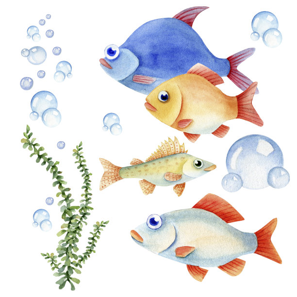 水彩鱼caracter素材图片