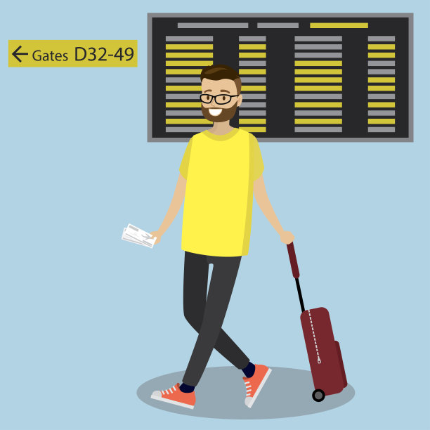 留着胡子的嬉皮士在机场拉手提箱图片下载