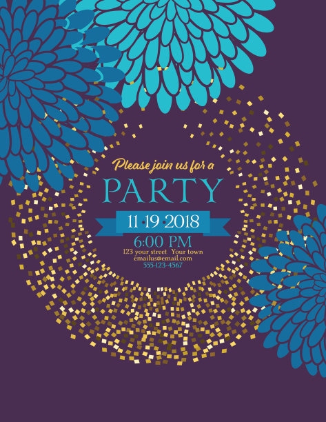 菊花派对邀请与闪光装饰图片下载