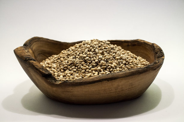白色背景下碗中种子的特写镜头图片下载