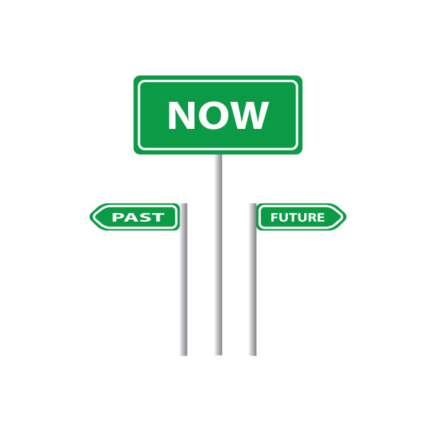 过去现在和未来绿色交通标志，动力理念图片下载