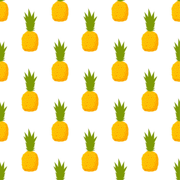 平面菠萝孤立在白色背景上，水果图案纹理织物，简约风格的壁纸，原料新鲜的水果，矢量图片下载