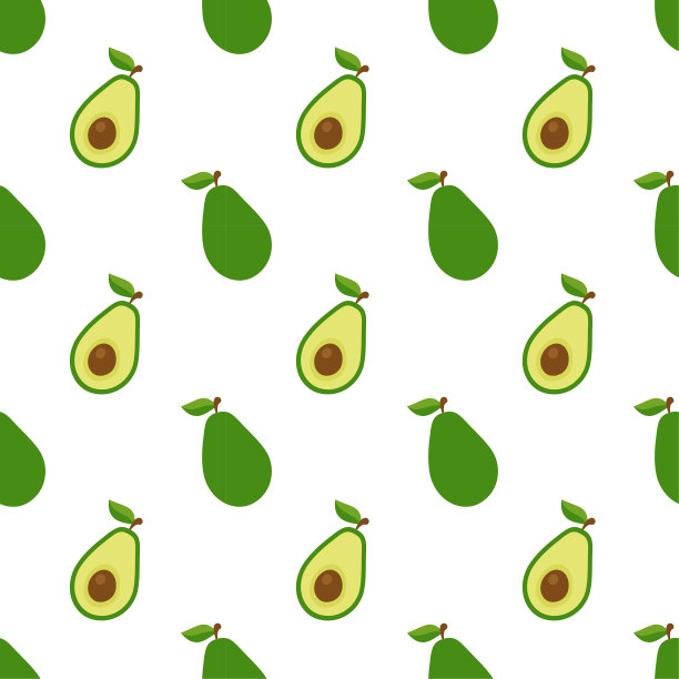 平滑的牛油果孤立在白色背景上，水果图案纹理织物，简约风格的壁纸，原料新鲜的水果，矢量图片下载