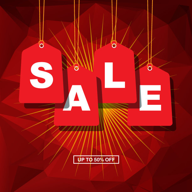 销售标签与红色像素背景图片下载
