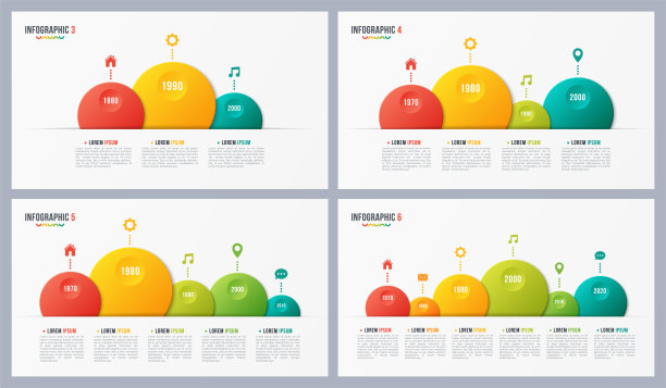 矢量纸风格的气泡形状的时间轴图表3 4 5 6步骤，信息图设计，演示模板。图片下载