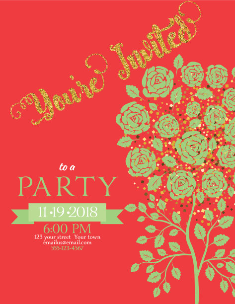 玫瑰派对邀请与闪光装饰图片下载