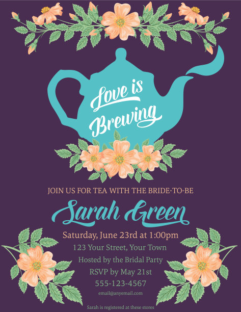 花园派对茶新娘淋浴邀请模板图片下载