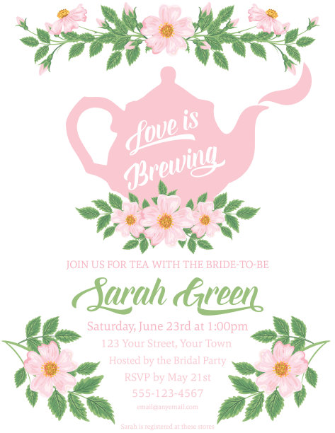花园派对茶新娘淋浴邀请模板图片下载