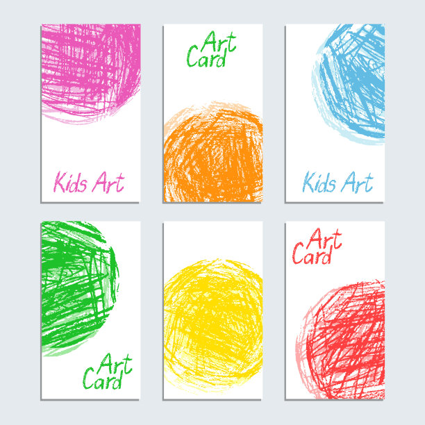 手绘蜡笔艺术描边模板。彩色的像孩子画的卡片海报与粉笔或铅笔垃圾罗纹编织设计纹理。图片下载