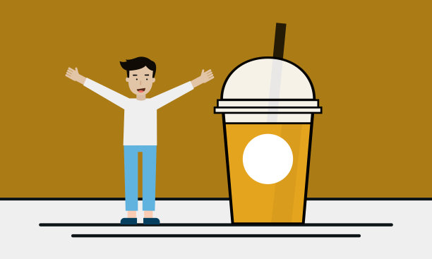 一个男孩拿着一杯冰咖啡图片下载