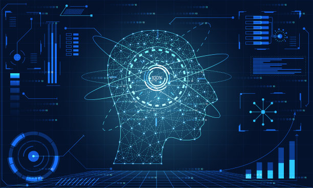 抽象技术UI未来概念hud界面全息图元素的数字数据图表，通信，计算和圆人类创新的高科技未来设计背景素材图片