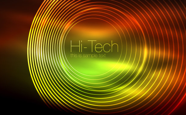 发光的圆形霓虹形状，高科技背景。抽象的发光透明的圆在黑暗的技术空间图片下载