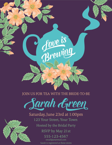 花园派对茶新娘淋浴邀请模板图片下载