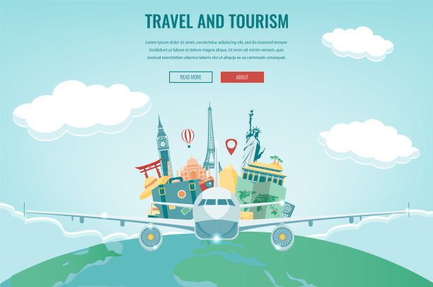 旅游作文与著名的世界地标。旅行和旅游。网站模板的概念。向量图片下载