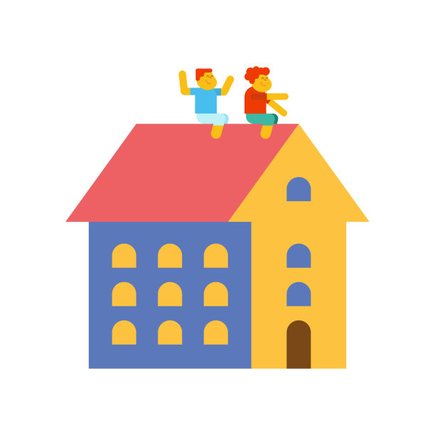 孩子们在屋顶上玩耍。矢量图图片下载