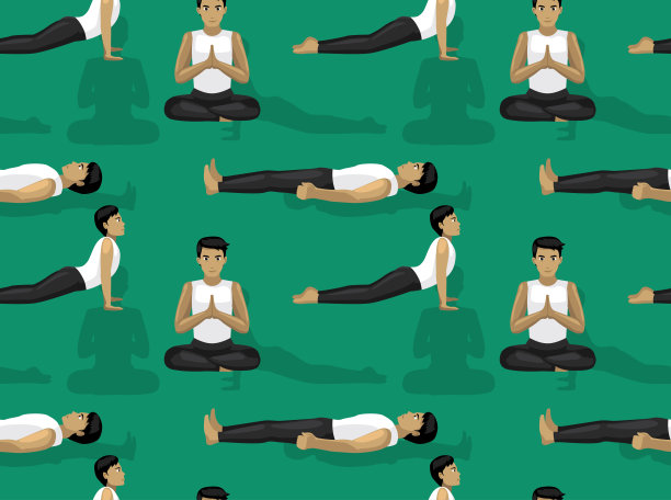 漫画人瑜伽致敬印章姿势卡通无缝墙纸图片下载