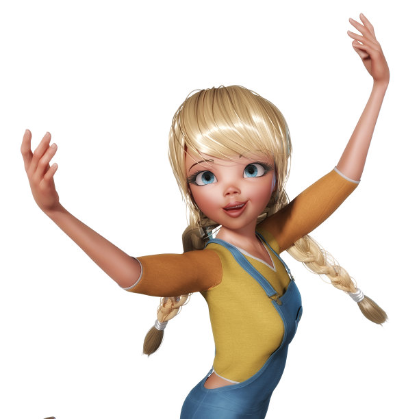 一个卡通女孩的数字3D插图图片下载