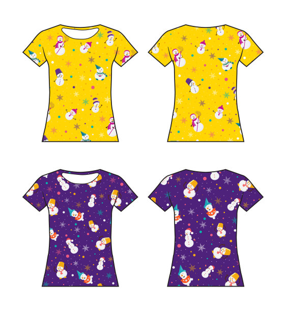 模仿男性的圣诞t恤。白色背景上的黄色和紫色。正面和背面。矢量插图。图片下载