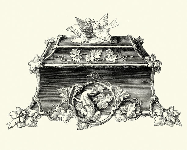 维多利亚时期的装饰，木雕首饰盒，19世纪50年代图片下载