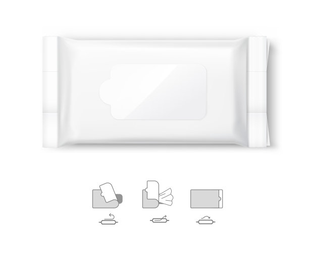 湿擦流包与现实透明阴影和图标上的白色背景。图片下载
