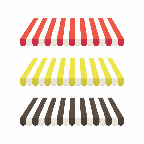 一套彩色条纹遮阳篷的商店和市场。图片下载