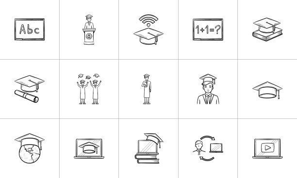 手绘教育素描图标集图片下载