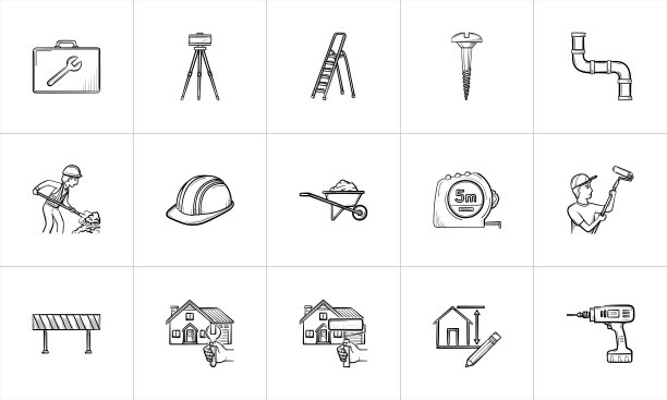 施工手绘草图图标集图片下载