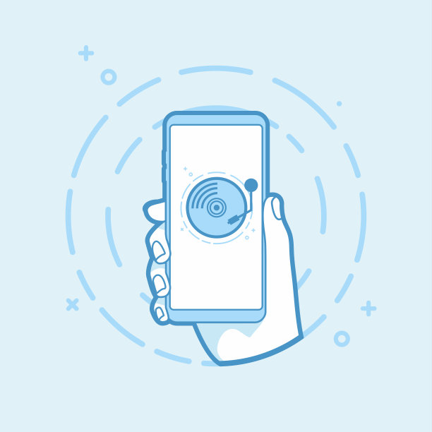 手持智能手机与旧唱机图标。图片下载