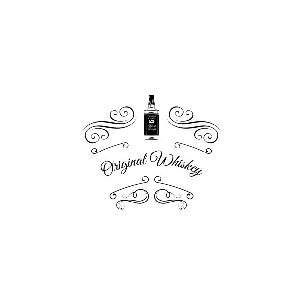 威士忌瓶,玻璃。苏格兰威士忌。含酒精的饮料。漩涡,装饰。酒吧酒吧设计。向量图片下载