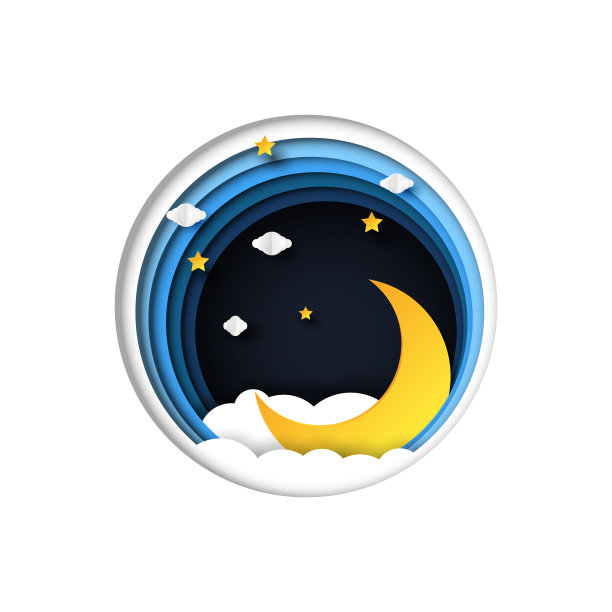 夜景与月亮和星星的纸艺术风格图片下载