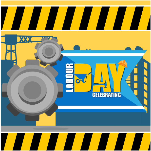 劳动节庆祝齿轮黄色背景矢量图像图片下载