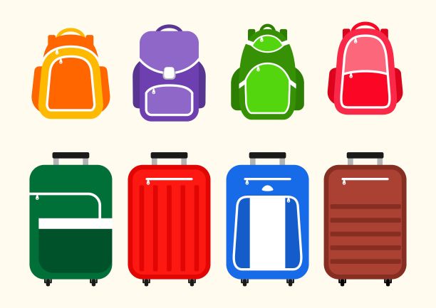 一套手提箱和背包图标。矢量插图。图片下载