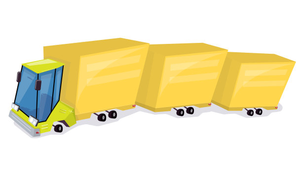 黄色的卡车。卡通车搞笑，漫画风格。图片下载