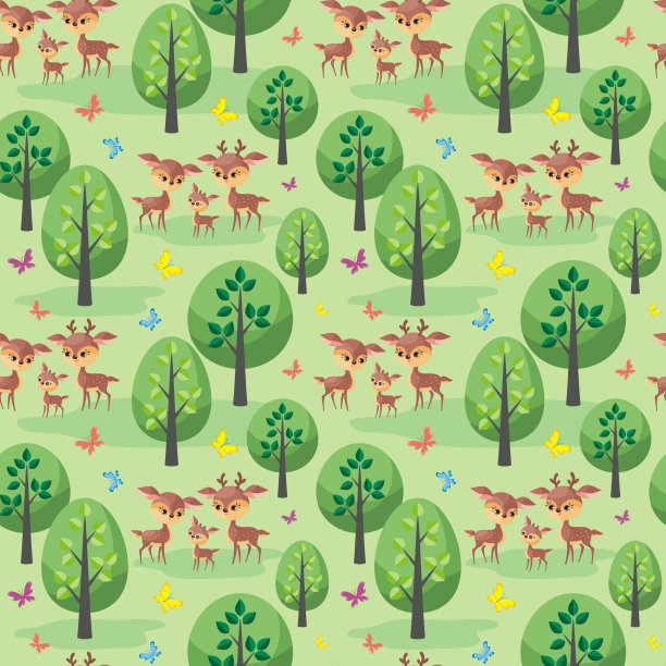 可爱的小鹿家族无缝图案图片下载