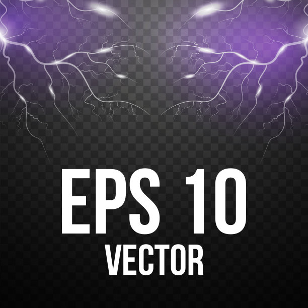 闪电和雷暴。神奇的发光和闪耀明亮的灯光效果。矢量插图。图片下载